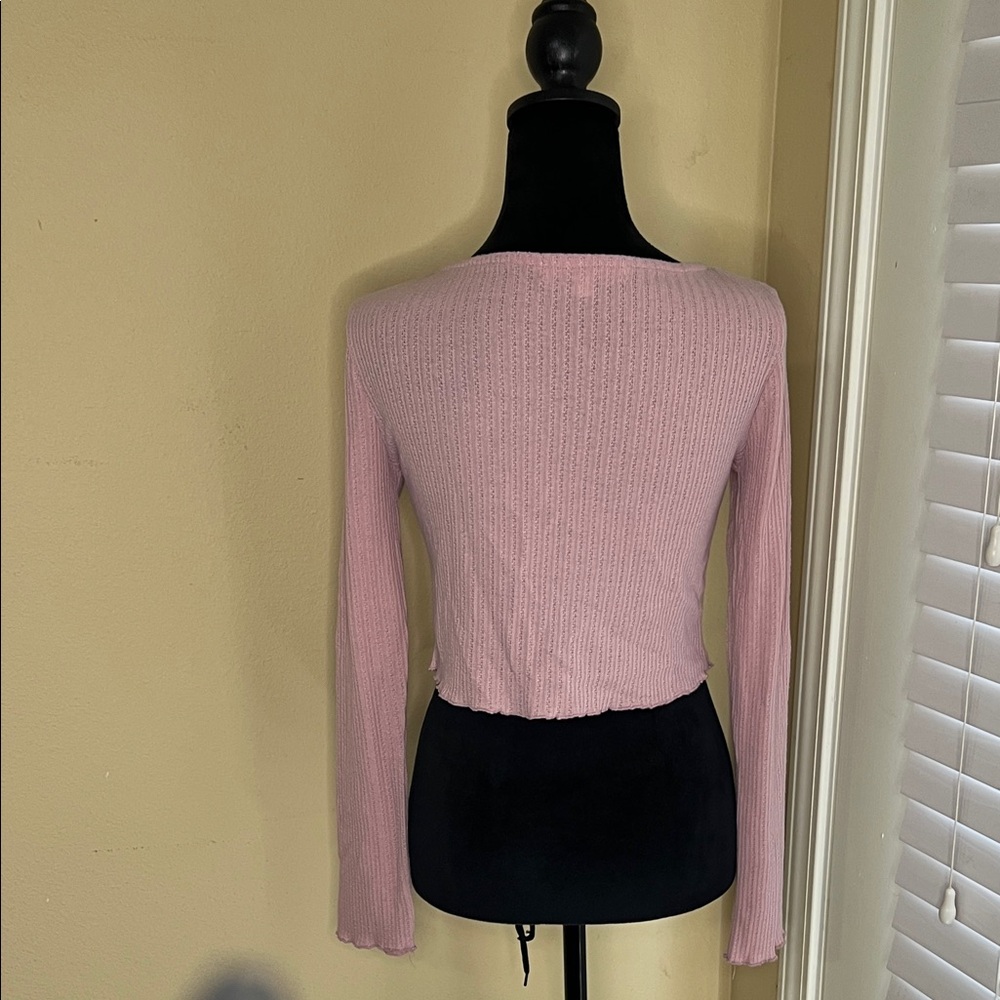 Wallflower Pink Tie-Front Cropped Cardigan - Picture 2 of 8
